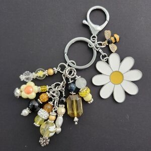 Daisy Bee Kind Purse Charm or Keychain Glass Rondels Floral Handcrafted
